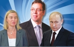 Federika Mogerini, Aleksandar Vučić i Vladimir Putin